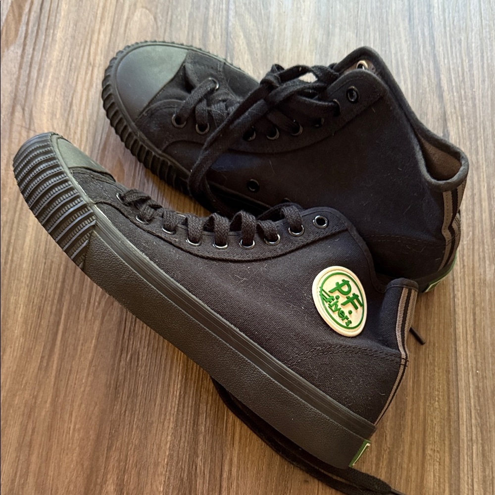 P.F. Flyers Black High-Tops with Green Logo
